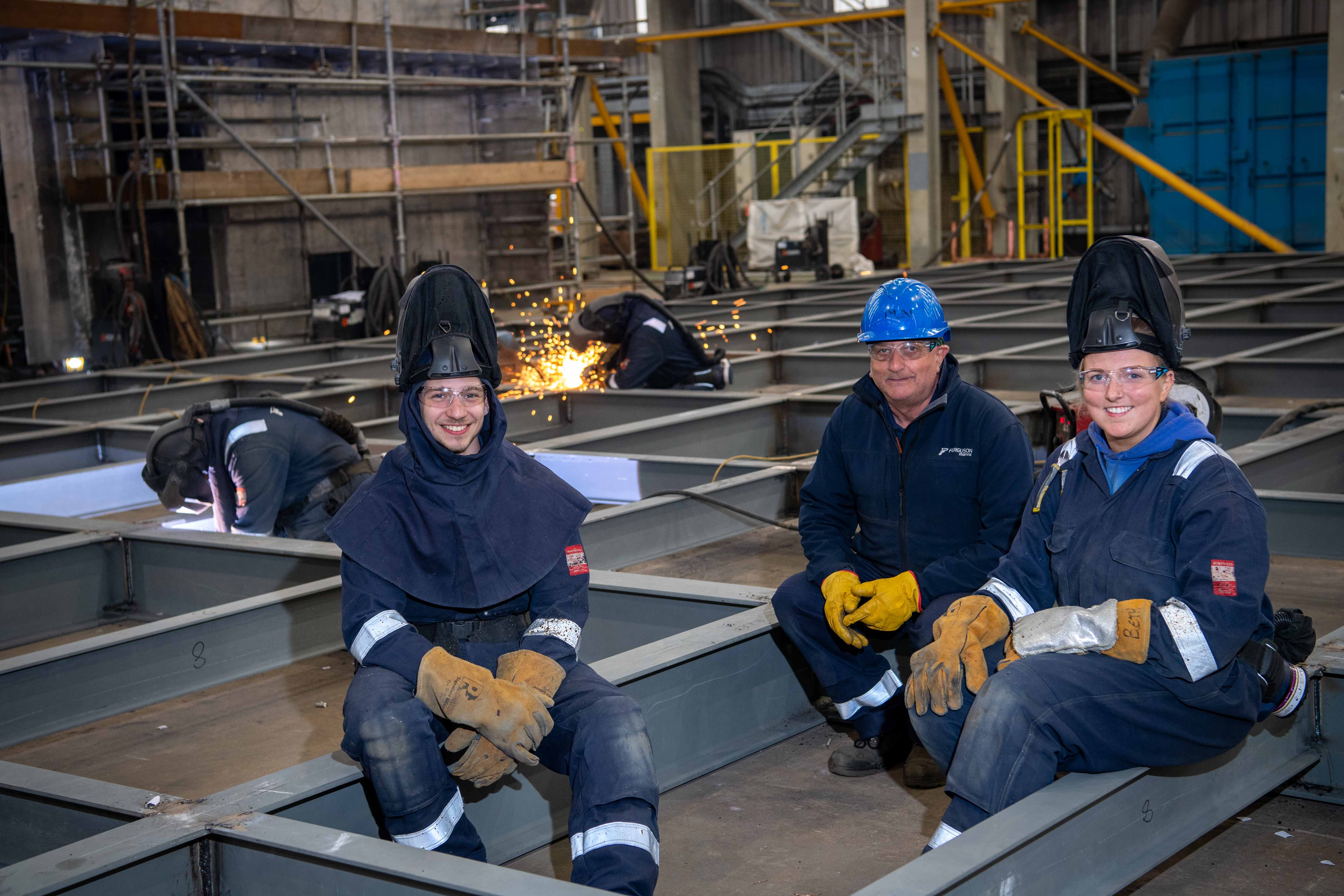 Casper Wilamowski Third Year Apprentice(L) John Mcmunagle Welding Trainer(M) Beth Atkinson Third Year Apprentice(R)